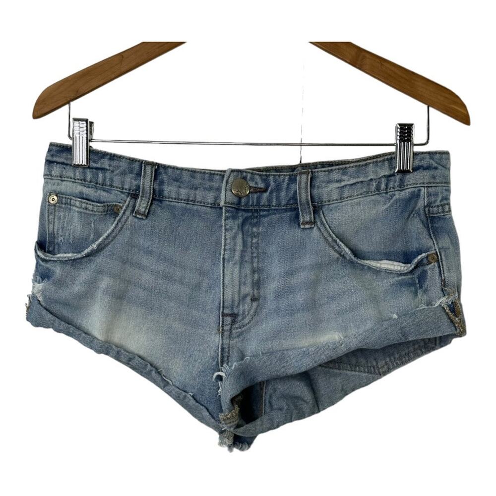 Free People Mid Rise Jean Shorts Light Wash Women's 26 Daisy Duke Distressed